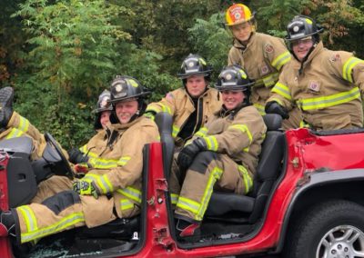 firefighters in test car